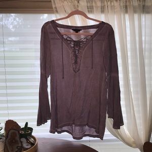 Lace Up Bohemian Lavender Blouse